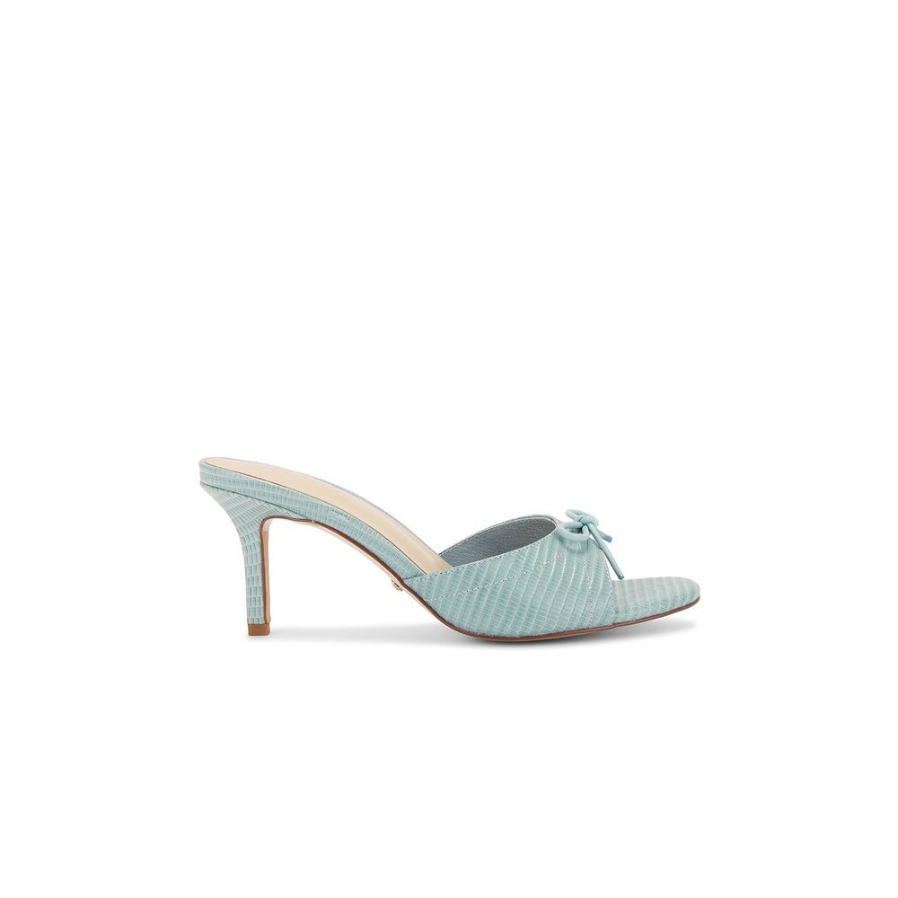 RAYE Parker Sandal in Mint blue mid leather heel slip on open toe like new snake